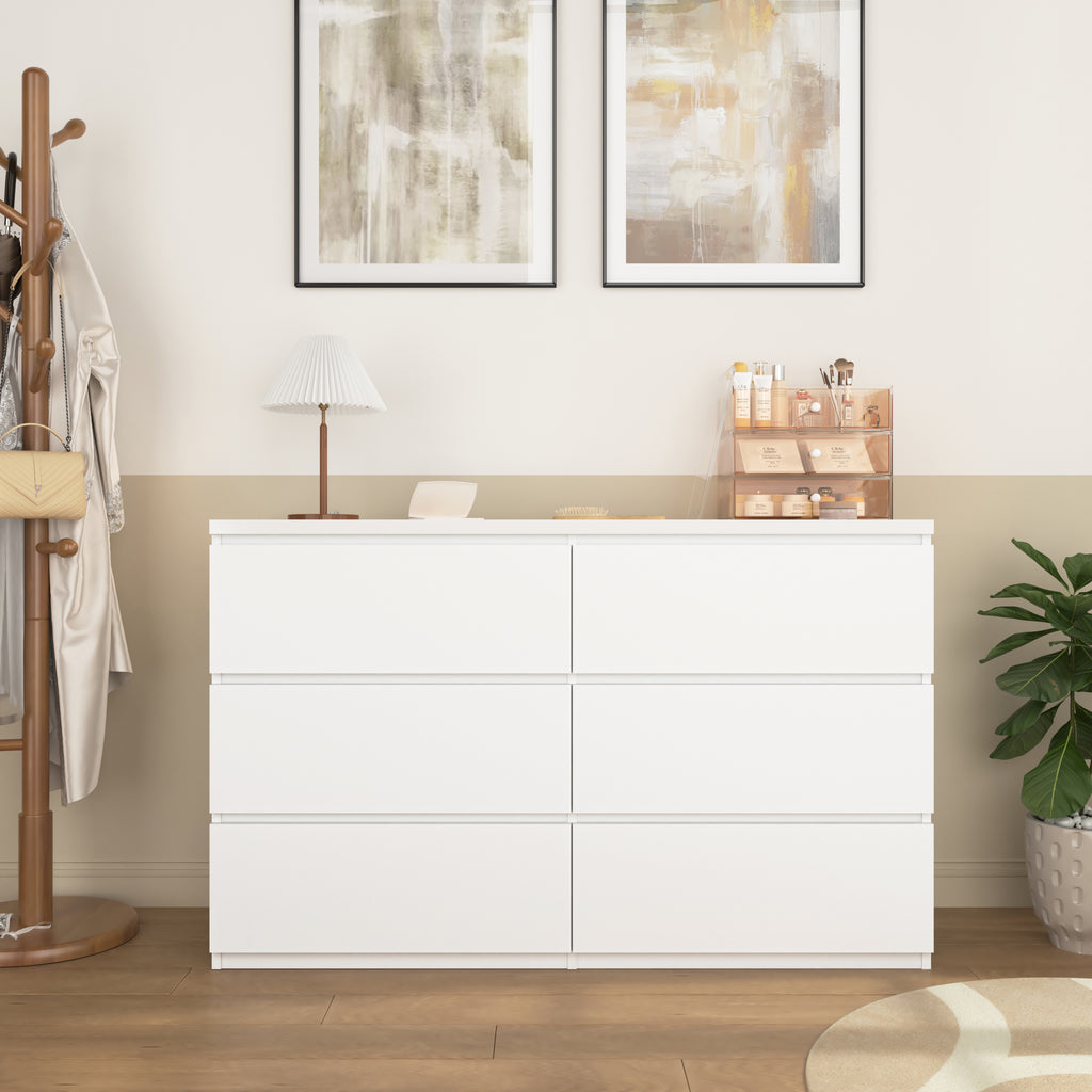 6 Drawer Storage Cabinet ,Dresser, Wood Storage Tower Clothes Organizer, Wide Chest of 6 Drawers, Large Storage Space for Bedroom, Hallway, Entryway Living Room White - Grand Goldman Shop