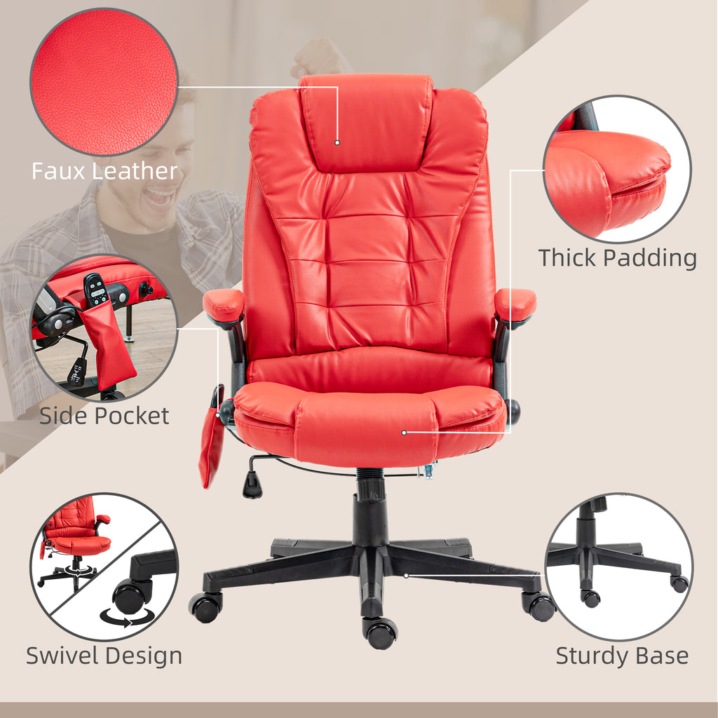 HOMCOM High Back Vibration Massage Office Chair with 6 Vibration Points, Heated Reclining PU Leather Computer Chair with Armr