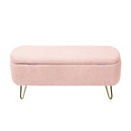 Pink Storage Ottoman Bench for End of Bed Gold Legs, Modern Grey Faux Fur Entryway Bench Upholstered Padded with Storage for Living Room Bedroom - Grand Goldman Shop