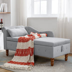 Grey Chaise Lounge Indoor, Velvet Lounge Chair for Bedroom with Storage & Pillow, Modern Upholstered Rolled Arm Chase Lounge for Sleeping with Nailhead Trim for Living Room Bedroom Office - Grand Goldman Shop