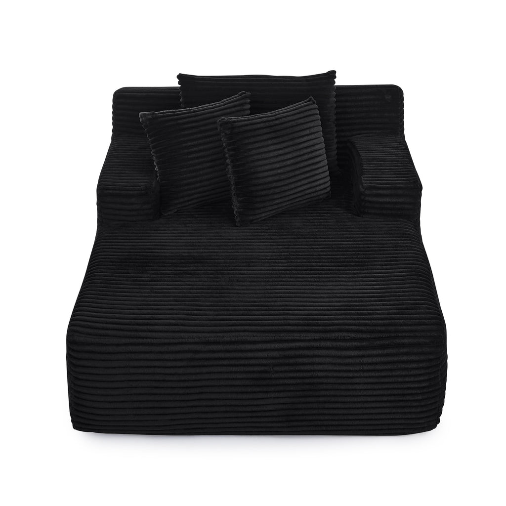 Single lazy sofa lounge chair, no assembly required, made of velvet fabric, fluffy modern single lounge chair, used for indoor living rooms and bedrooms-Black - Grand Goldman Shop