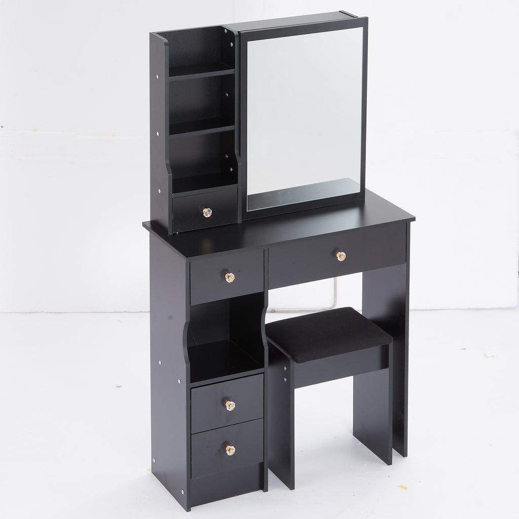 29.2' Small Size Left Drawer Desktop Vanity Table + Cushioned Stool, Extra Large Right sliding mirror, Multi Layer High Capacity Storage, Practical Fashionable Dresser, Suitable For Small Space - Grand Goldman Shop