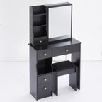 29.2' Small Size Left Drawer Desktop Vanity Table + Cushioned Stool, Extra Large Right sliding mirror, Multi Layer High Capacity Storage, Practical Fashionable Dresser, Suitable For Small Space - Grand Goldman Shop