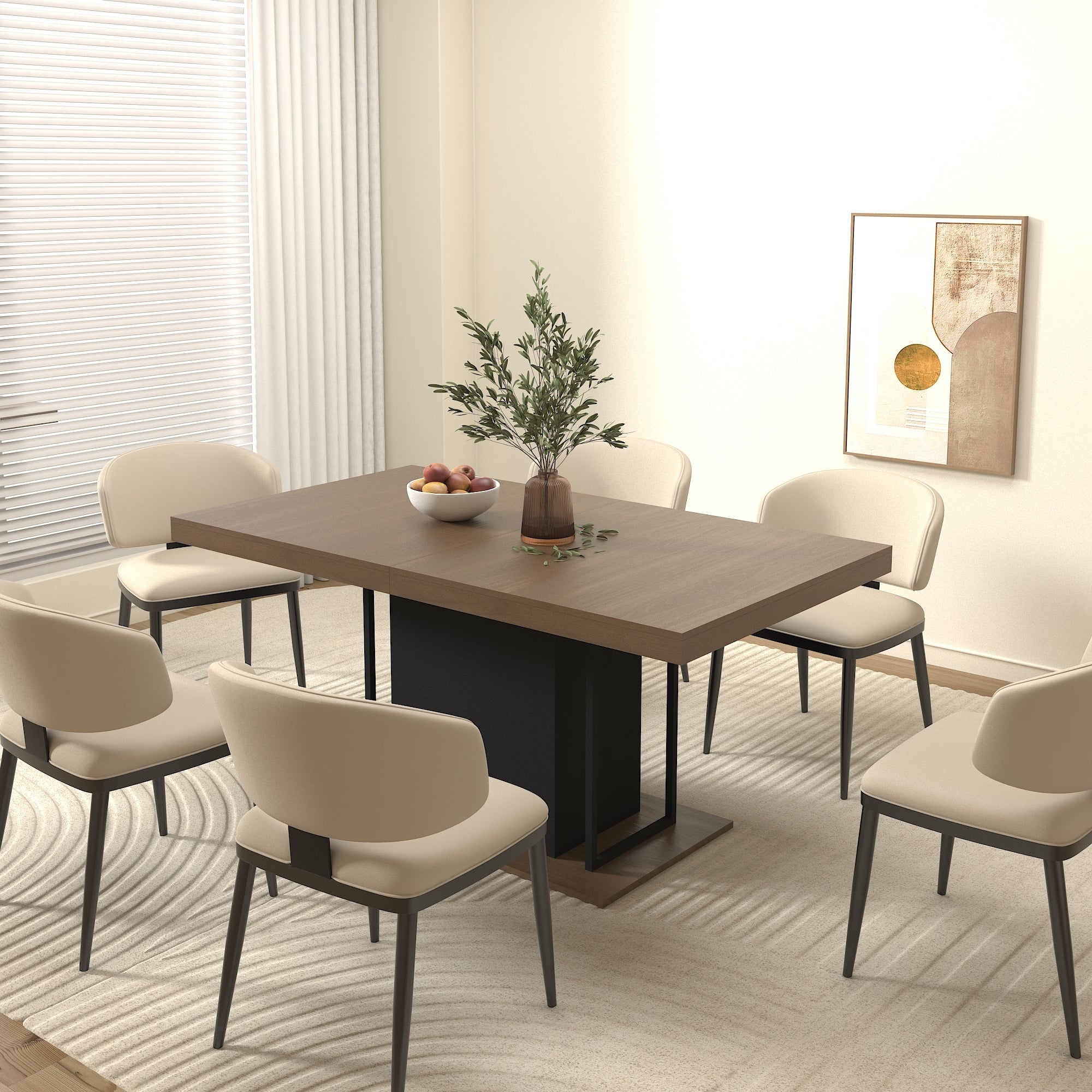 Rectangle extendable dining table for 6-10 people aged effect wood and black 160-200 cm - Grand Goldman Shop