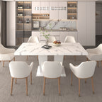 Extendable Dining Room Table for 6-10 Modern White Faux Marble Wooden Expandable Kitchen Table w/Dual Column Pedestal Base, Large Rectangle Dining Table - Grand Goldman Shop