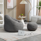 Bedding Bean Bag Sofa Chair with High-Pressure Foam and Footrest, Grey Microfiber - Grand Goldman Shop