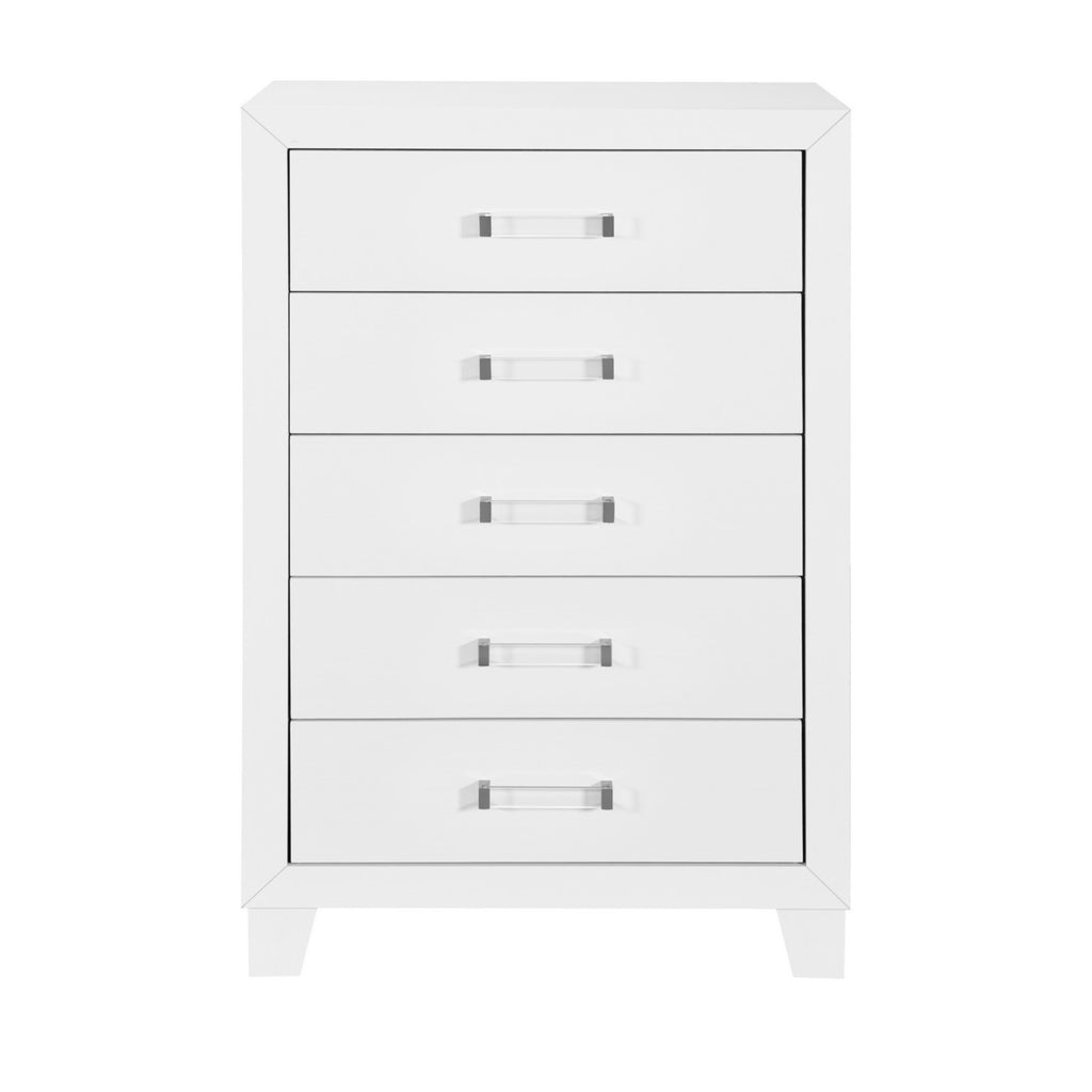 OMODA 5PC Full Bedroom Set with LED Accent Lighting in White Rubber Wood Finish - Grand Goldman Shop