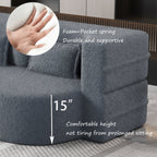 Modern Floor Sofa, with 2 Pillows, Convertible Teddy Fabric Foam Filled Bed, 15 inch Full Size Folding Mattress, Suitable for Living Room, Guest room, Game Room, Grey - Grand Goldman Shop