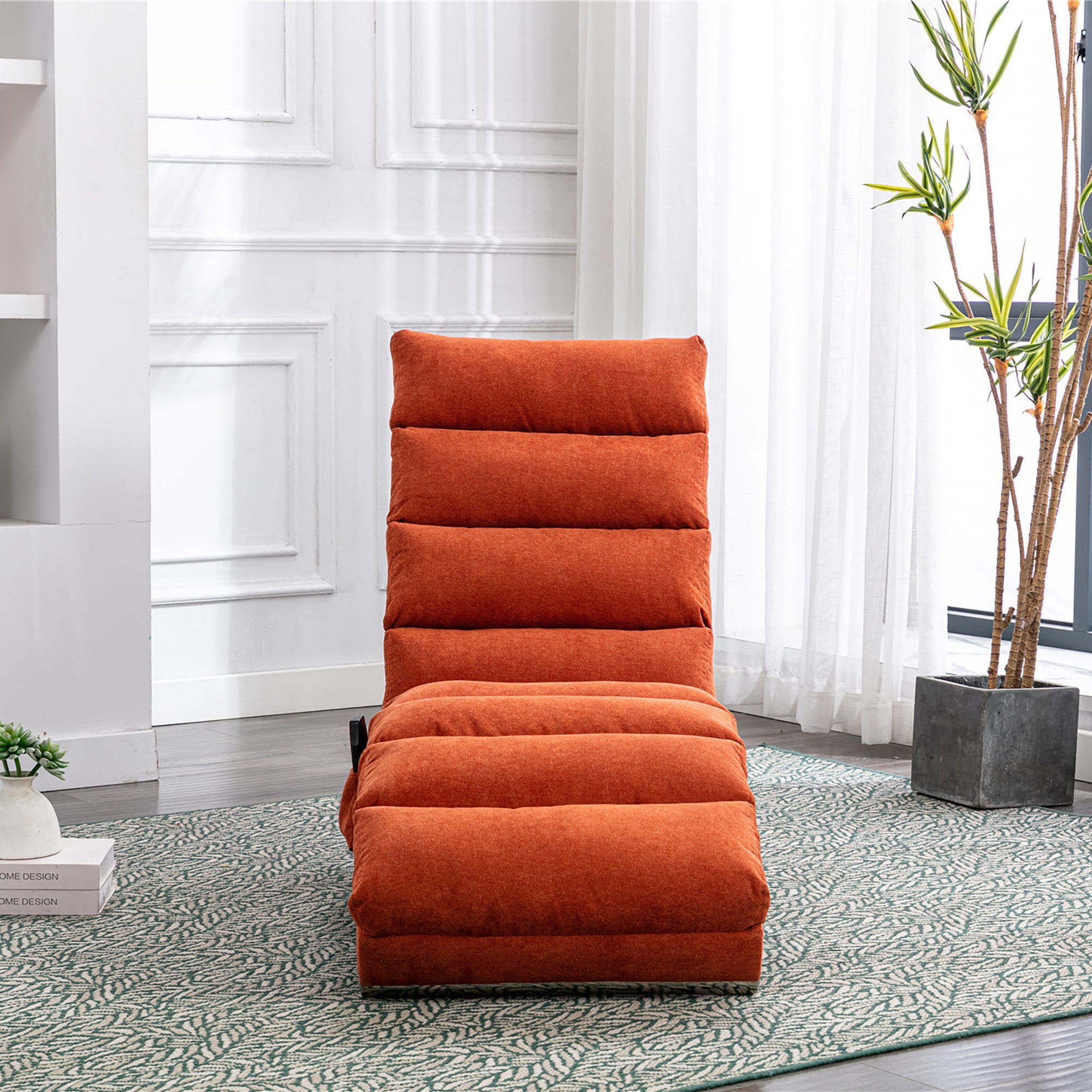 Ergonomic Linen Massage Chaise Lounge with Remote Control, Orange, 5 Modes - Grand Goldman Shop