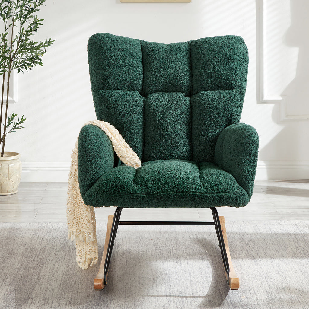 Glider Chair for Living Room Tufted Upholstered Teddy Fabric Rocking Chair with Metal Frame Accent Chair Green - Grand Goldman Shop
