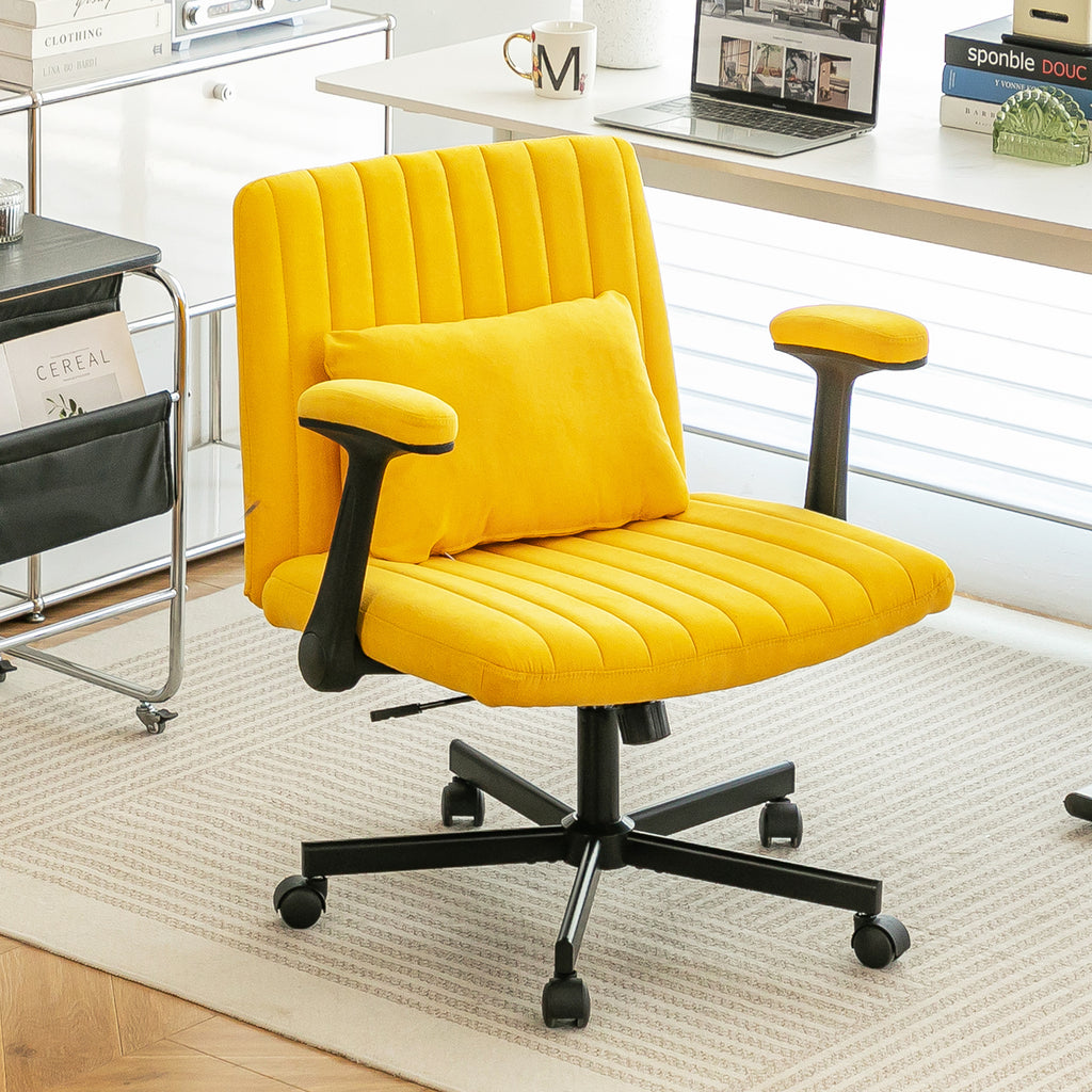 Modern Yellow Linen Criss Cross Armrest Office Chair with Wheels - Ergonomic Design for Home Office, Work & Study - Grand Gol
