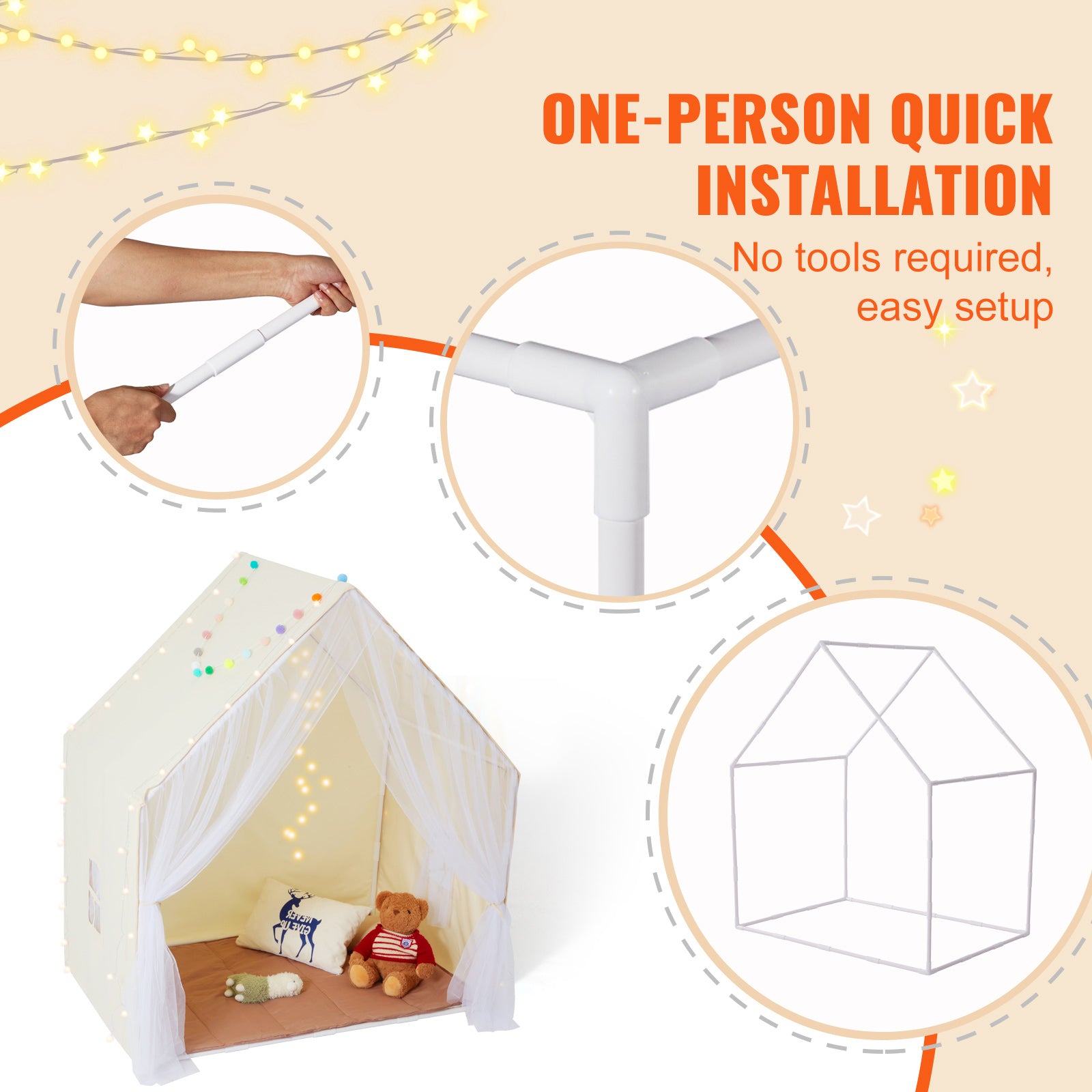 Kids Play Tent, Kids Tent for Kids 1-5 Years Old, Toddler Tent with Mat and Tent Lamp, Tent for Kids with Windows for Indoor 