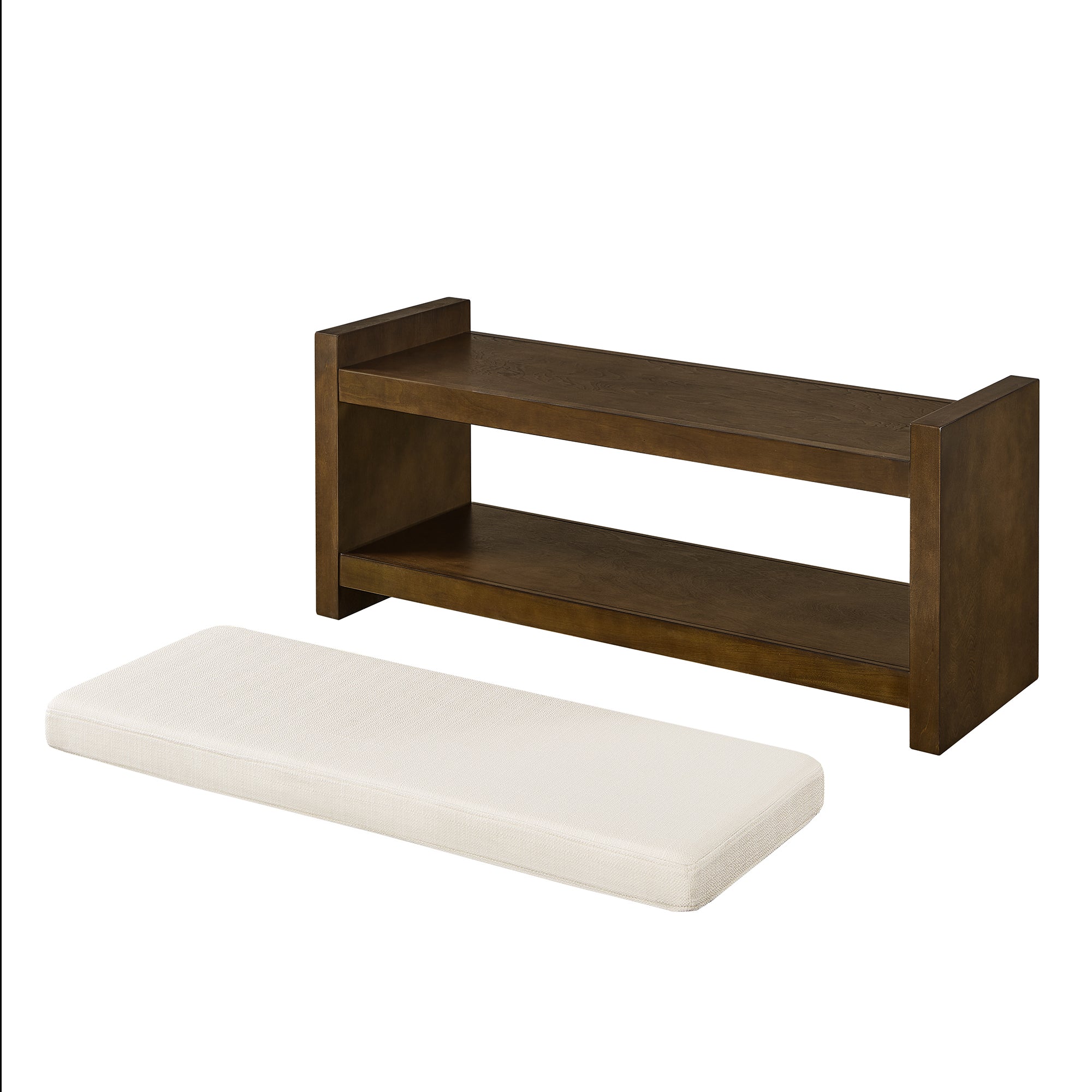 40' Accent Bench with Lower Shelf Shoe Rack, Padded Seating Bench for Living Room, Modern Compact Bed End Bench with Storage for Bedroom Seating, Removable Cushion,  40'W-Ivory - Grand Goldman Shop