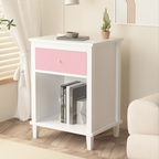 Pink+Golden Handle Wooden Nightstand 26.77''H with One Drawer One Shelf for Kids and Adults - Grand Goldman Shop