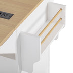 K&K 55.5' Fluted Kitchen Island with 2 Drop Leaf, Kitchen Storage Cart with Power Outlet, 4 Doors, Spice rack, Rolling Island Table with Wood-grain Top, Curved Edge for Kitchen, Dining Room,White - Grand Goldman Shop