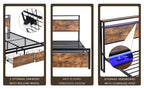 Queen Size Bed Frame with Storage Headboard and 2 Drawers, LED Lights Bed with Charging Station, Metal Platform Bed No Noise, Mattress Foundation Strong Metal Slats Support No Box Spring Needed - Grand Goldman Shop