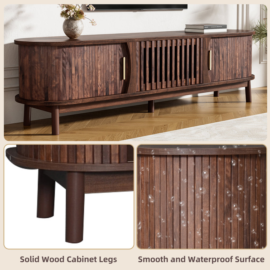 Modern Farmhouse TV Stand for 75' TVs, Wood Entertainment Center with Storage Cabinet, TV Console Table for Living Room, Bedroom in Dark Brown with Solid Wood Legs and MDF Construction - Grand Goldman Shop