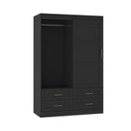 Tall Bedroom Armoire Wardrobe Closet Clothing Storage Cabinet with Hanging Rod Barn Door Drawers Open Shelves - Grand Goldman Shop