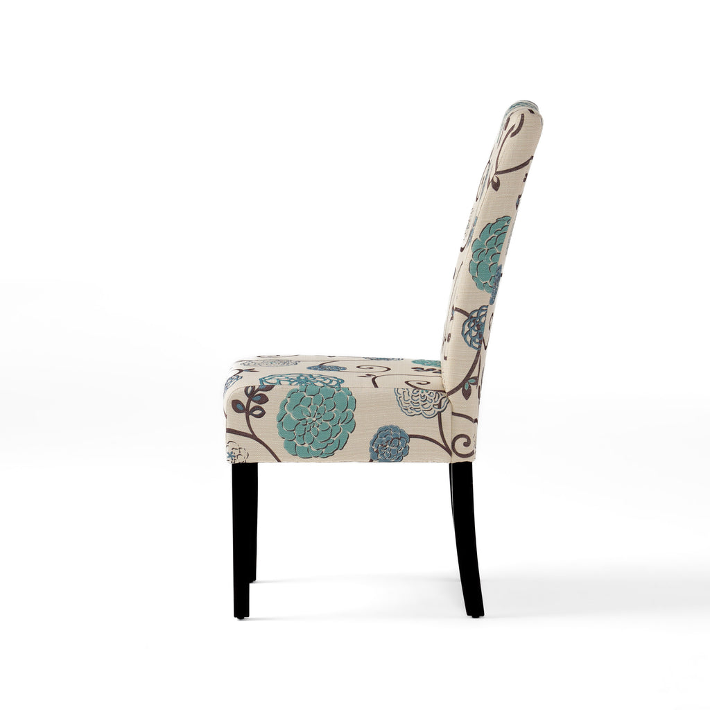 Contemporary Dining Chair Set with Rubberwood Legs in White and Blue Fabric - Grand Goldman Shop