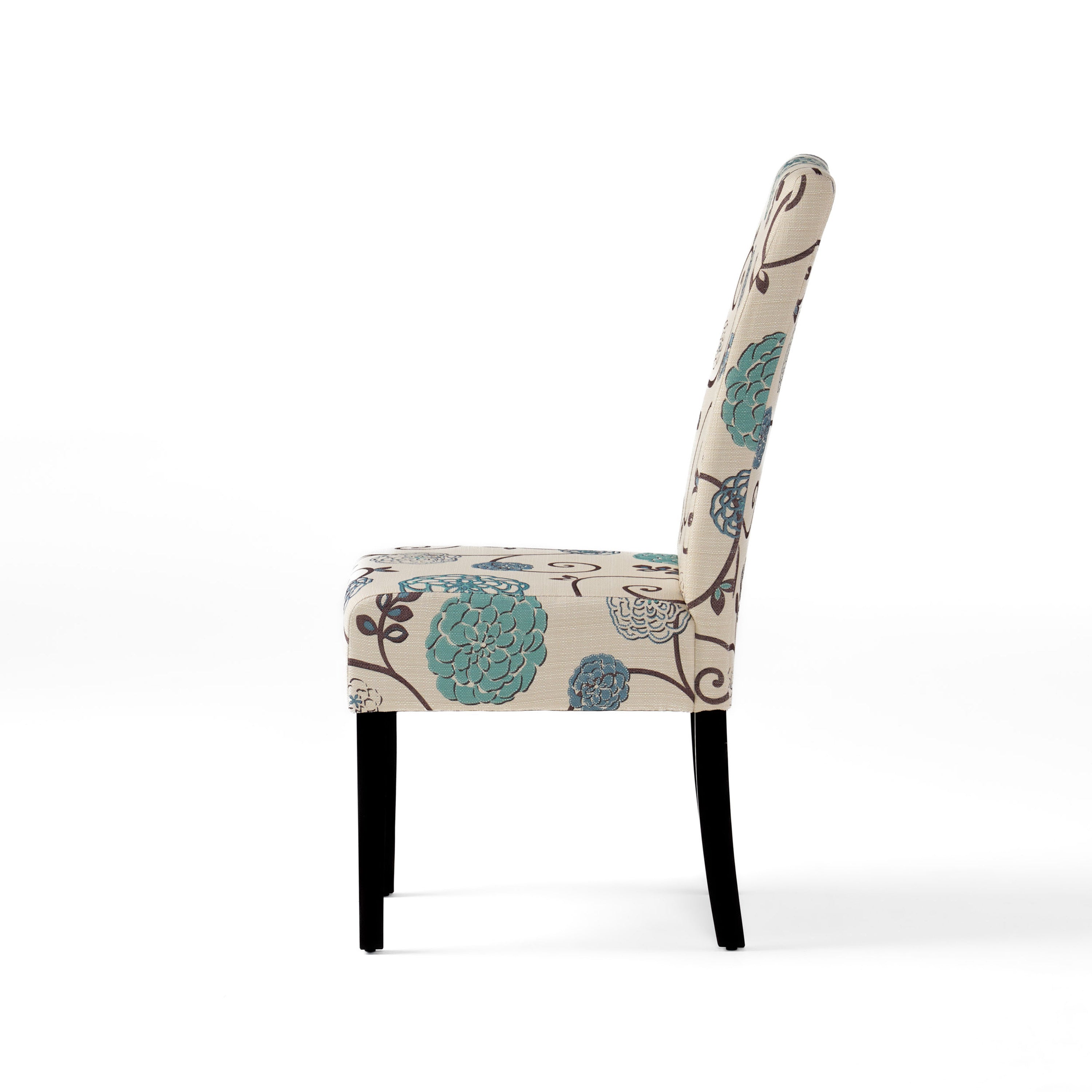 Contemporary Dining Chair Set with Rubberwood Legs in White and Blue Fabric - Grand Goldman Shop