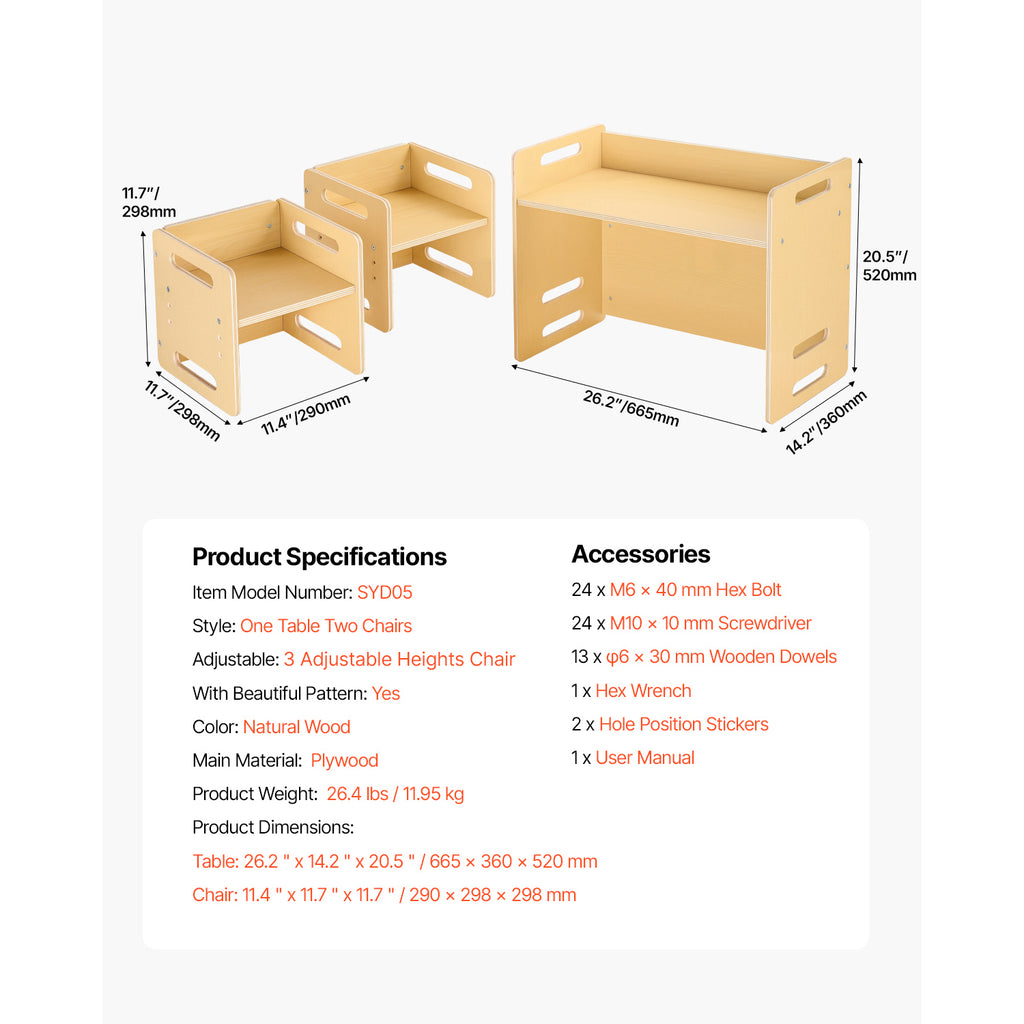 Montessori Weaning Table and Chair Set, Wooden Toddler Table and Chair Set with 2 Chairs, Adjustable Height Montessori Chair 