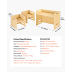 Montessori Weaning Table and Chair Set, Wooden Toddler Table and Chair Set with 2 Chairs, Adjustable Height Montessori Chair 