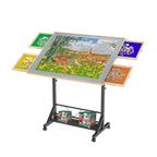 Wooden 1500 Pieces Puzzle Table with Drawer, 35'*27.17' Adjustable Puzzle Table, 360° Tilting Puzzle Table with Legs and Whee