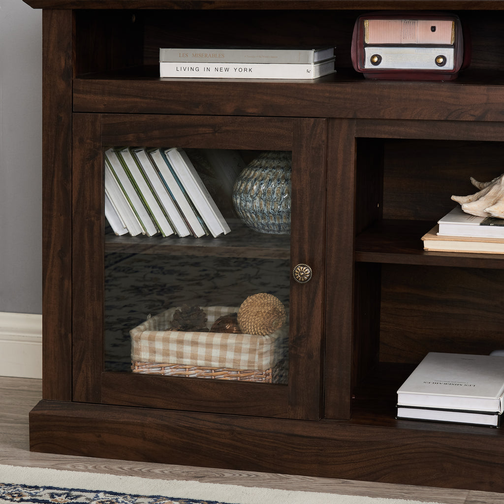Modern TV Stand for up to 65 Inch TVs, Entertainment Center Farmhouse TV Cabinet Media Console Table with Glass Doors for Living Room, Brown 60'W*15.75'D*29'H - Grand Goldman Shop
