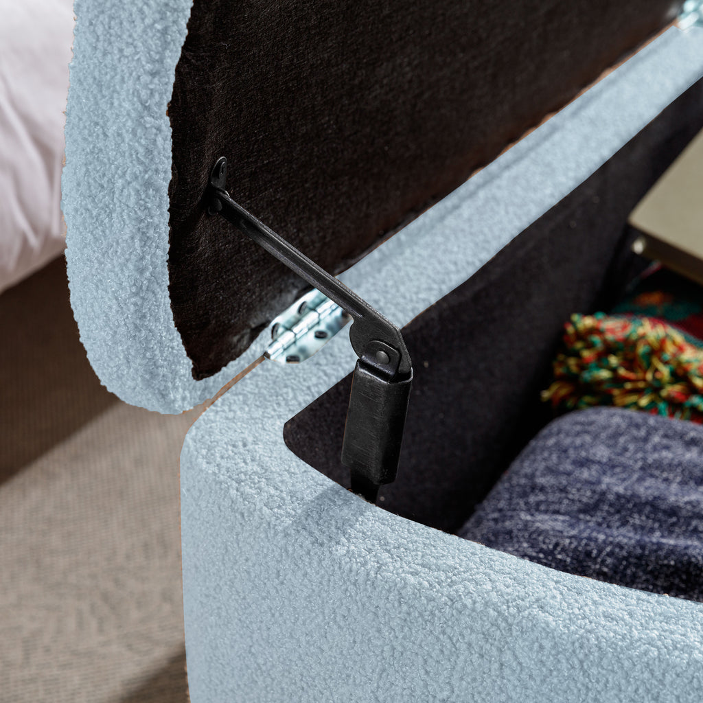 Blue Storage Ottoman Bench for End of Bed Gold Legs, Modern Grey Faux Fur Entryway Bench Upholstered Padded with Storage for Living Room Bedroom - Grand Goldman Shop
