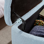 Blue Storage Ottoman Bench for End of Bed Gold Legs, Modern Grey Faux Fur Entryway Bench Upholstered Padded with Storage for Living Room Bedroom - Grand Goldman Shop