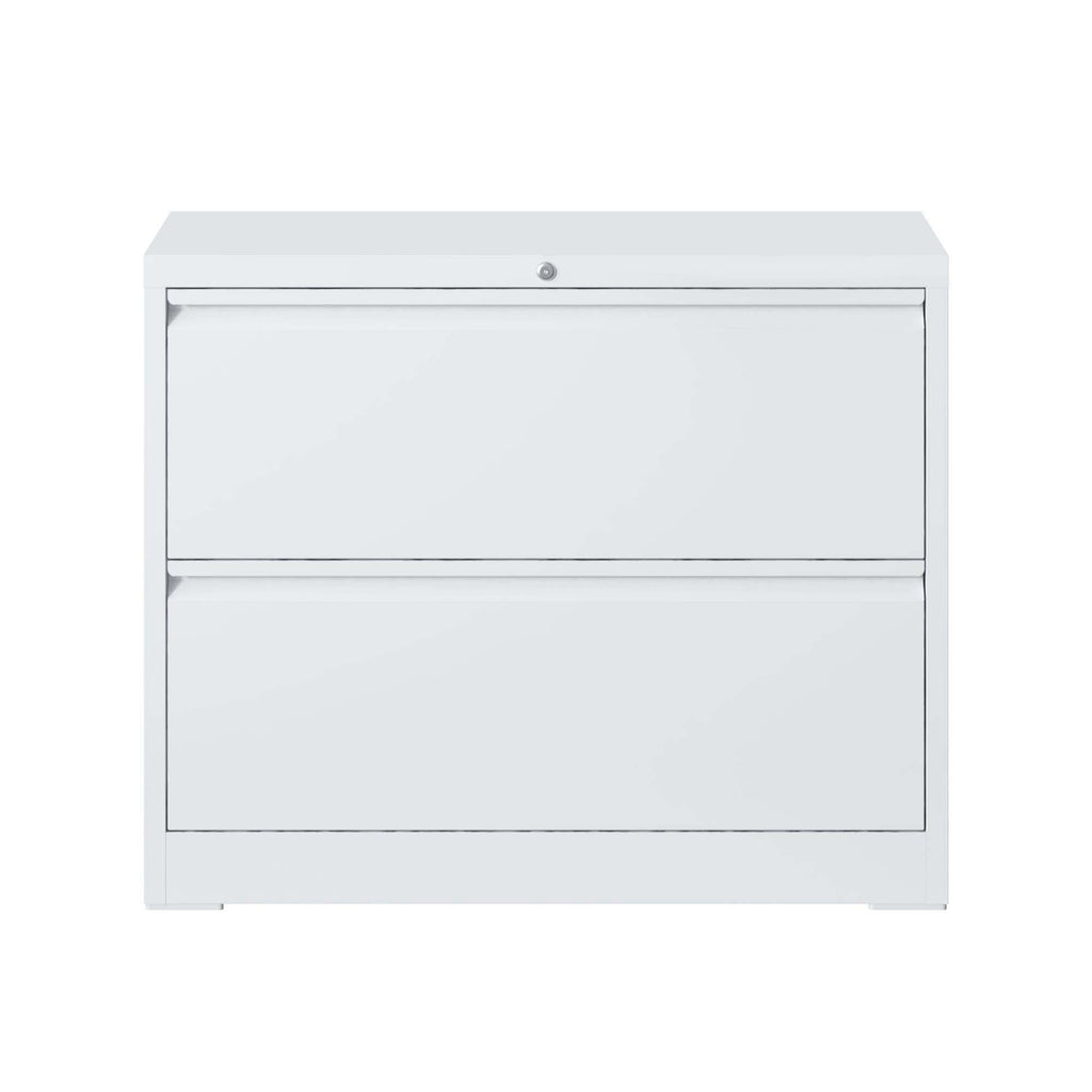 Modern 2-Drawer Steel Lateral File Cabinet with Lock, White Metal Filing Cabinet for Home Office Use - Grand Goldman