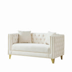 58'Chesterfield Velvet Sofa,2 Seater Deep Seat Sofa,Modern Sofa with Button Nailhead,Square Arm Couches,Furniture for Living Room,Bedroom,Office(Beige) - Grand Goldman Shop