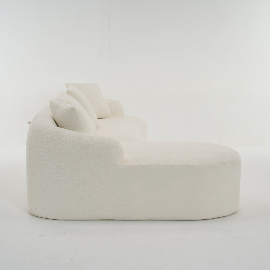 Boneless L-Shape Sectional Sofa with Curved Chaise,White Modular Chenille Compression Couch,30D High-Density Foam,Minimalist Modular Couches Sleeper for Living Room Bedroom Apartment Lounge. - Grand Goldman Shop