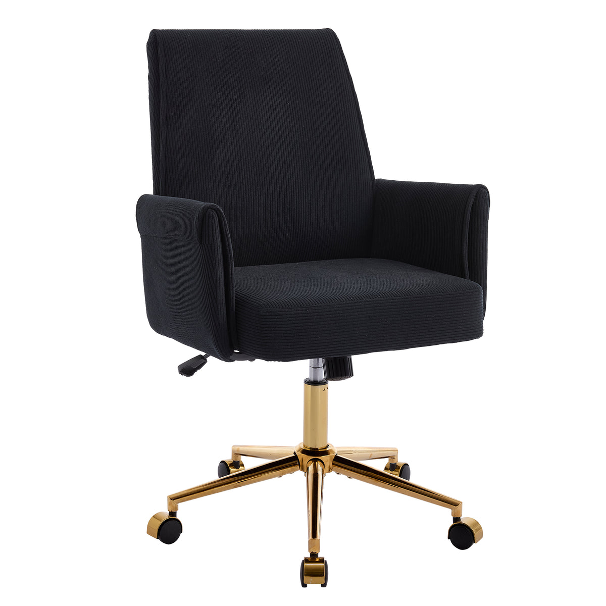 Ergonomic Mid-Back Office Chair with Striped Fabric, Black Corduroy, Gold Base, 25.2 x 24.0 x 41.9 inches - Grand Goldman