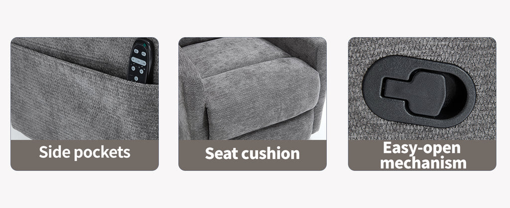Heat Massage Manual Recliner Chair with Rocker and Swivel in Fabric for Living Room, GREY - Grand Goldman Shop