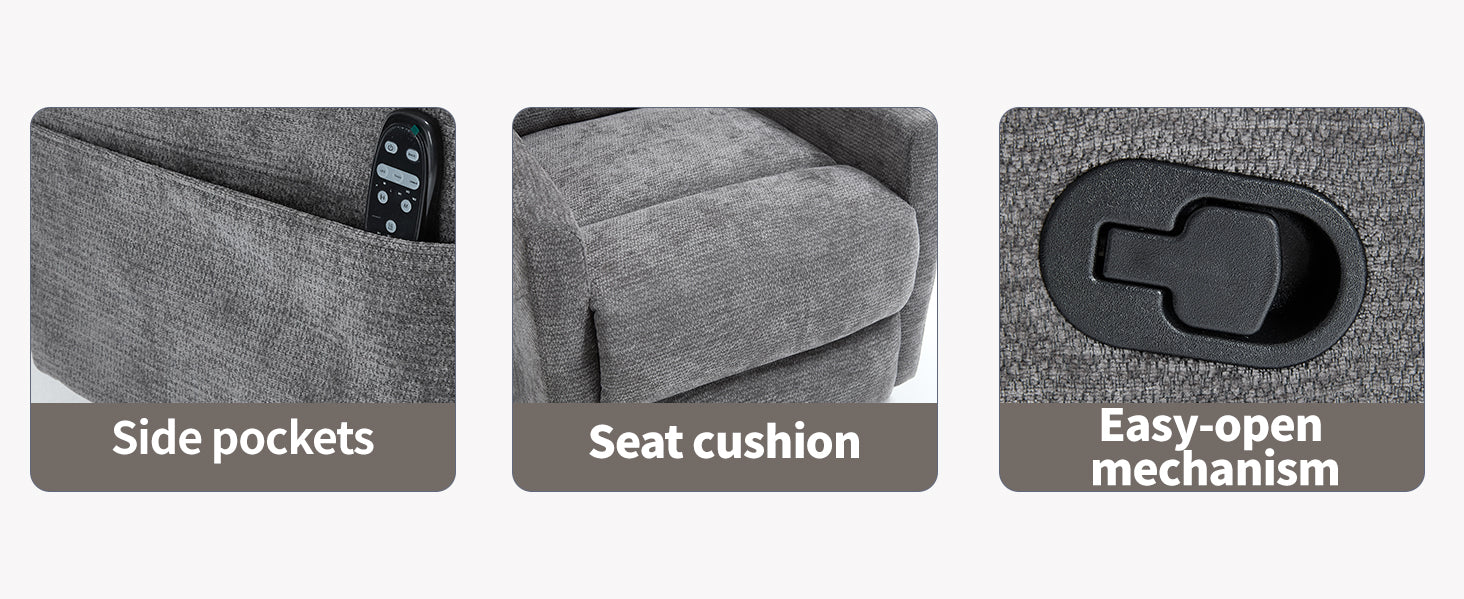 Heat Massage Manual Recliner Chair with Rocker and Swivel in Fabric for Living Room, GREY - Grand Goldman Shop