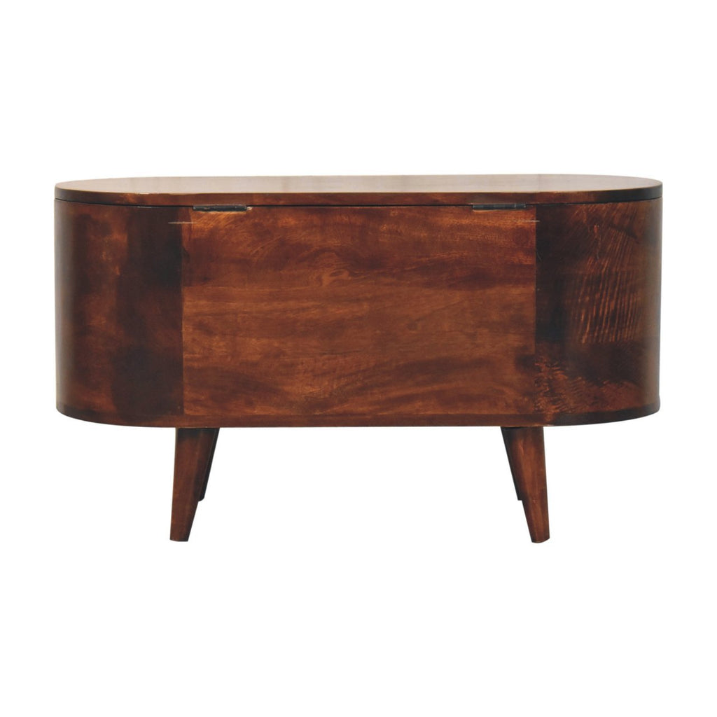 Solid Wood California Walnut Rounded Lid-Up Blanket Box, Nordic Legs, Brown - Grand Goldman Shop