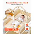 Baby Changing Table, Foldable Diaper Change Station with 2 Fabric Drawers, Side Basket & Hanging Rod, Adjustable Height Porta