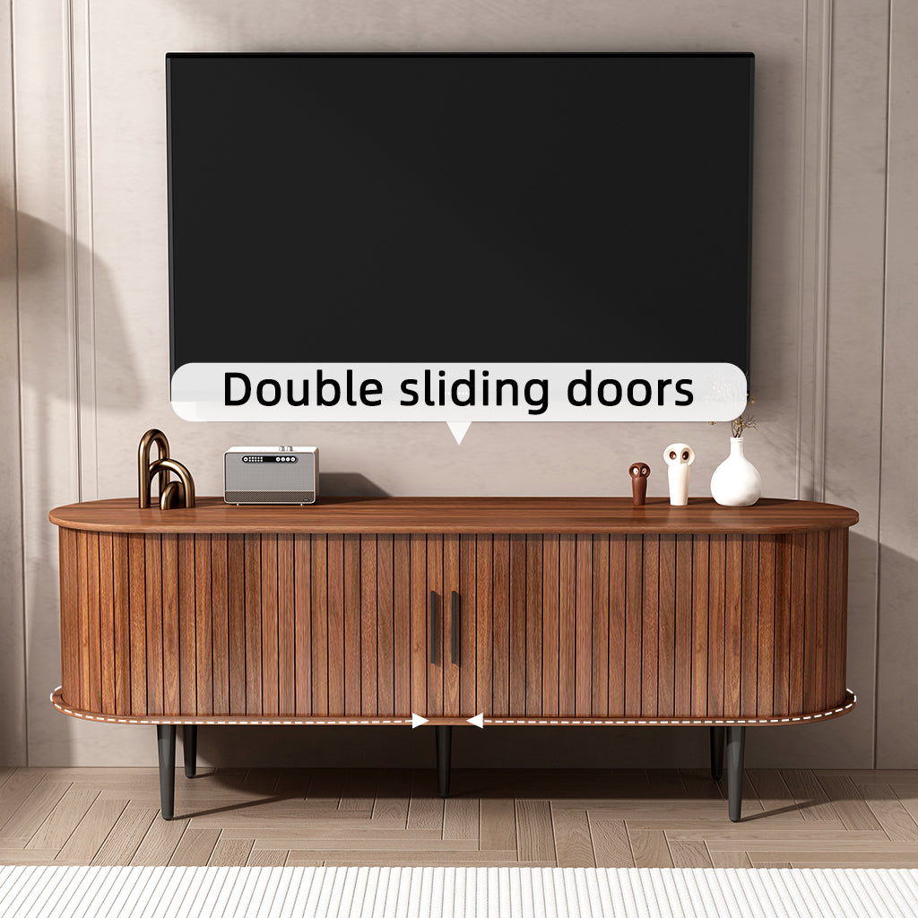 TV Stand, 55' Modern TV Console Table with Storage Compartment and Sliding Door, Gaming Entertainment Center with Cabinet for Living Room, Bedroom, Office (Walnut) - Grand Goldman Shop