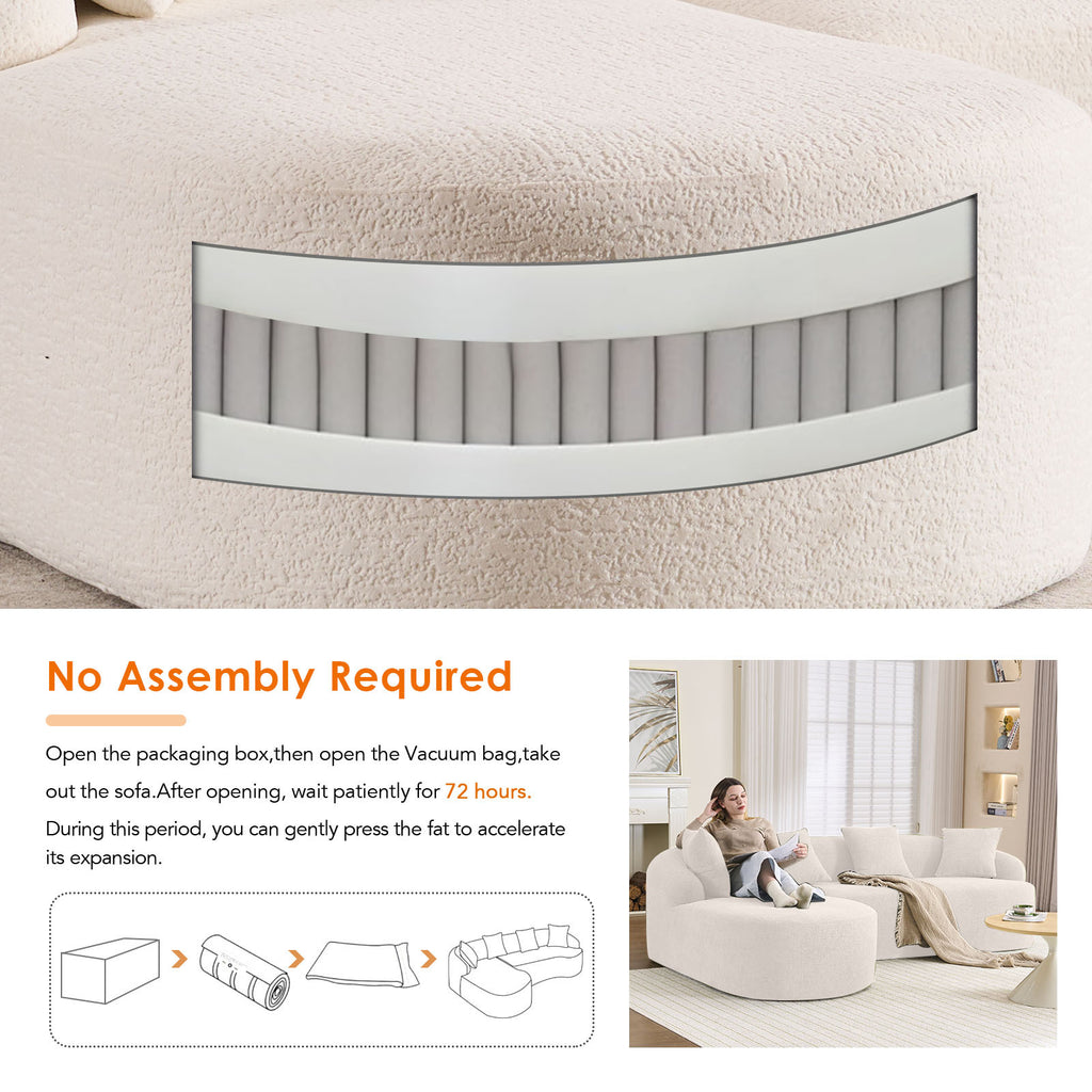 Boneless L-Shape Sectional Sofa with Curved Chaise,White Modular Chenille Compression Couch,30D High-Density Foam,Minimalist Modular Couches Sleeper for Living Room Bedroom Apartment Lounge. - Grand Goldman Shop