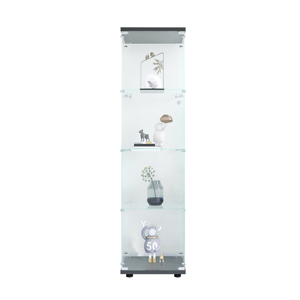 Glass Display Cabinet 4 Shelves with Door, Floor Standing Curio Bookshelf for Living Room Bedroom Office, 64.7'*16.7'*14.3', 