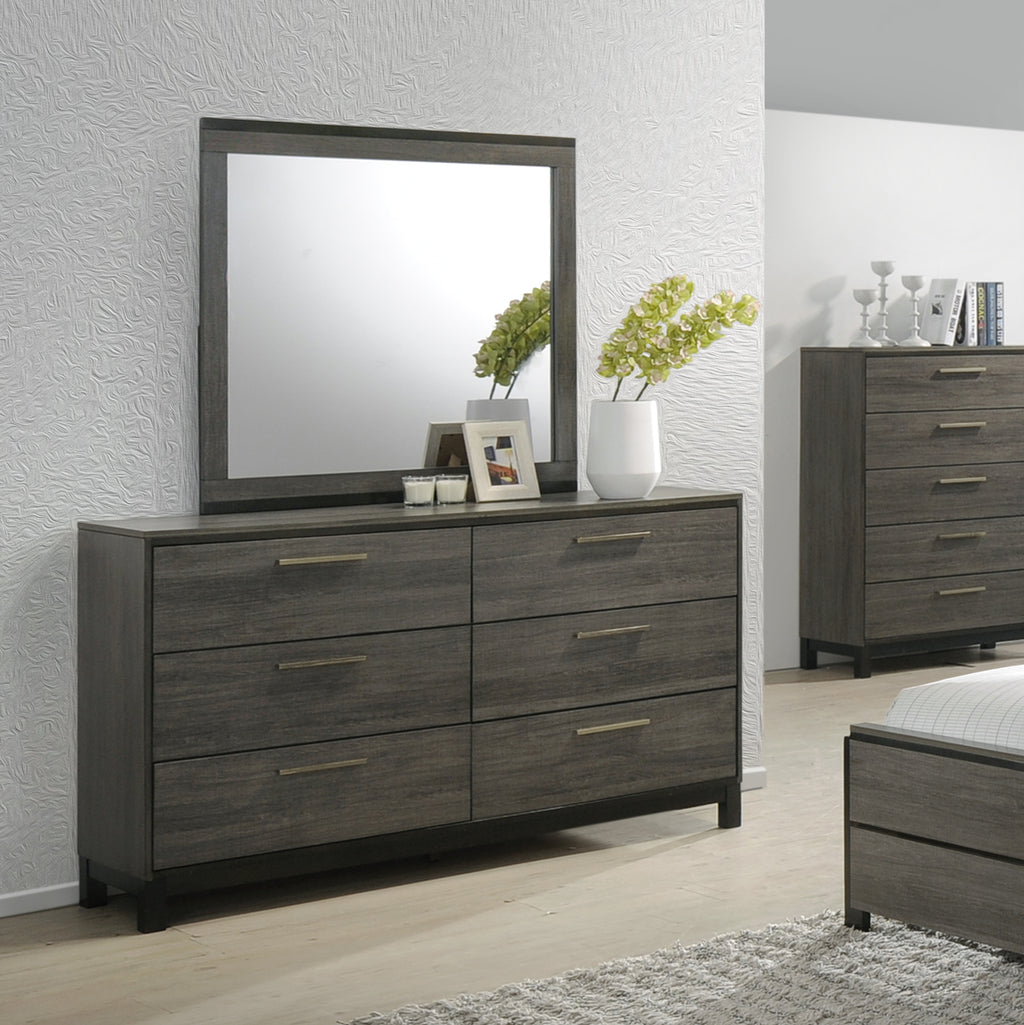Ioana Antique Grey Wood 6-piece Queen Size Bedroom Set, Dresser, Mirror, 2 Night Stands , Chest - Grand Goldman Shop