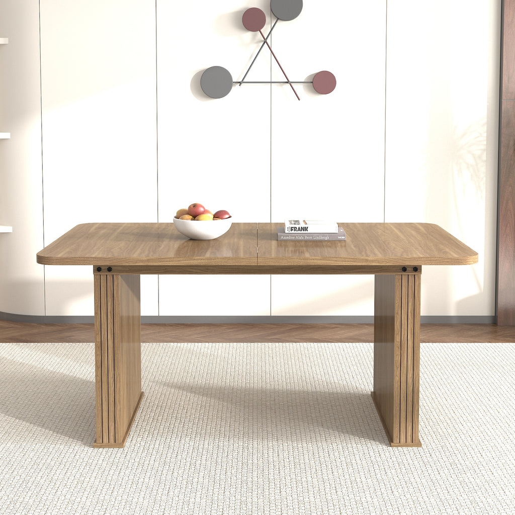 Modern Dining Table for 6-10 People, Wood Kitchen Table with Double Robust Pedestal, Wooden Dinner Table for Dining Room - Grand Goldman Shop