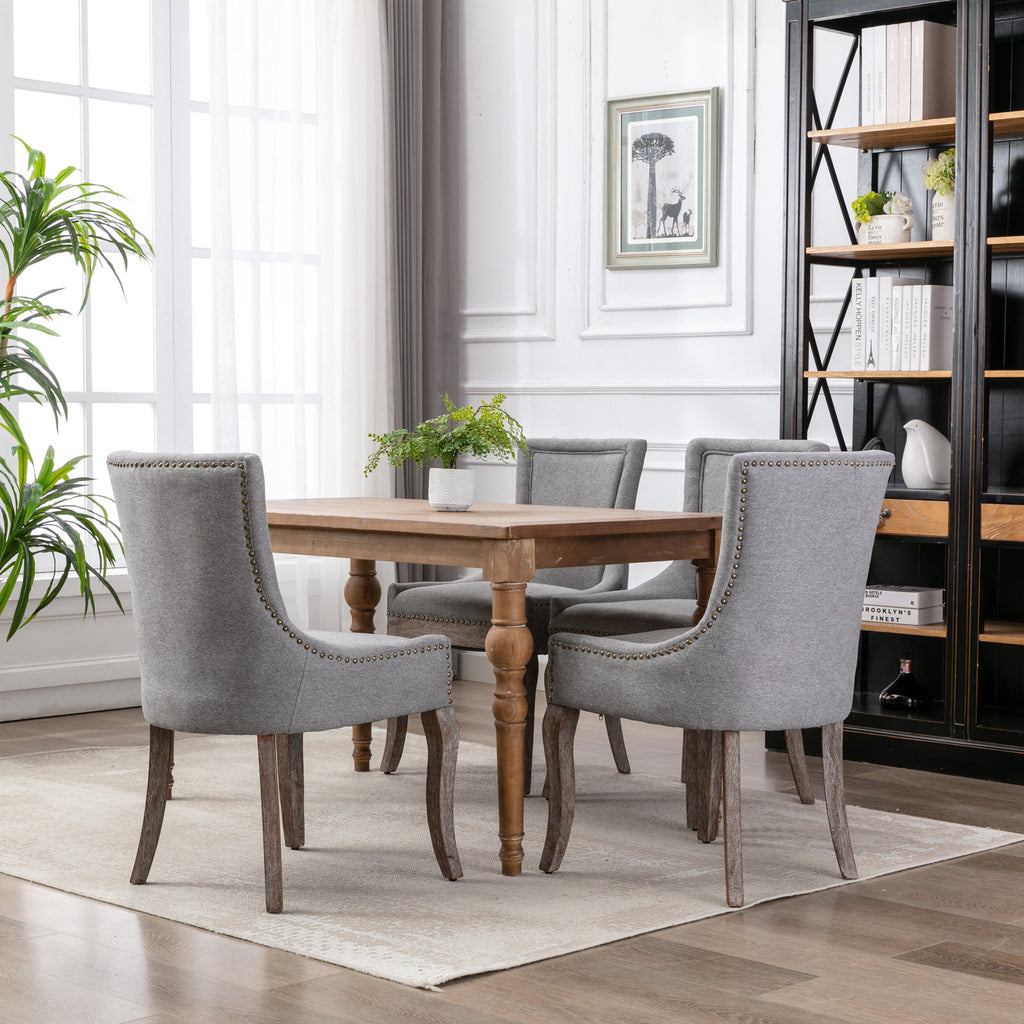 A&A Furniture Ultra Side Dining Chair with Thickened Fabric and Solid Wood Legs, Bronze Nail Head, Set of 2, Gray - Grand Goldman Shop