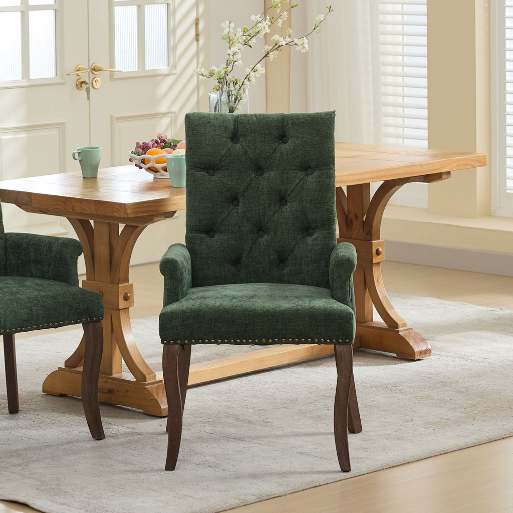 Upholstered Chenille Fabric Accent Dining Chair, Curved Solid Wood Legs, Elegant Tufted Club Dining Room Kitchen Room Arm Dining Chair, Single Pack,Olive Green,SW1895OL - Grand Goldman Shop