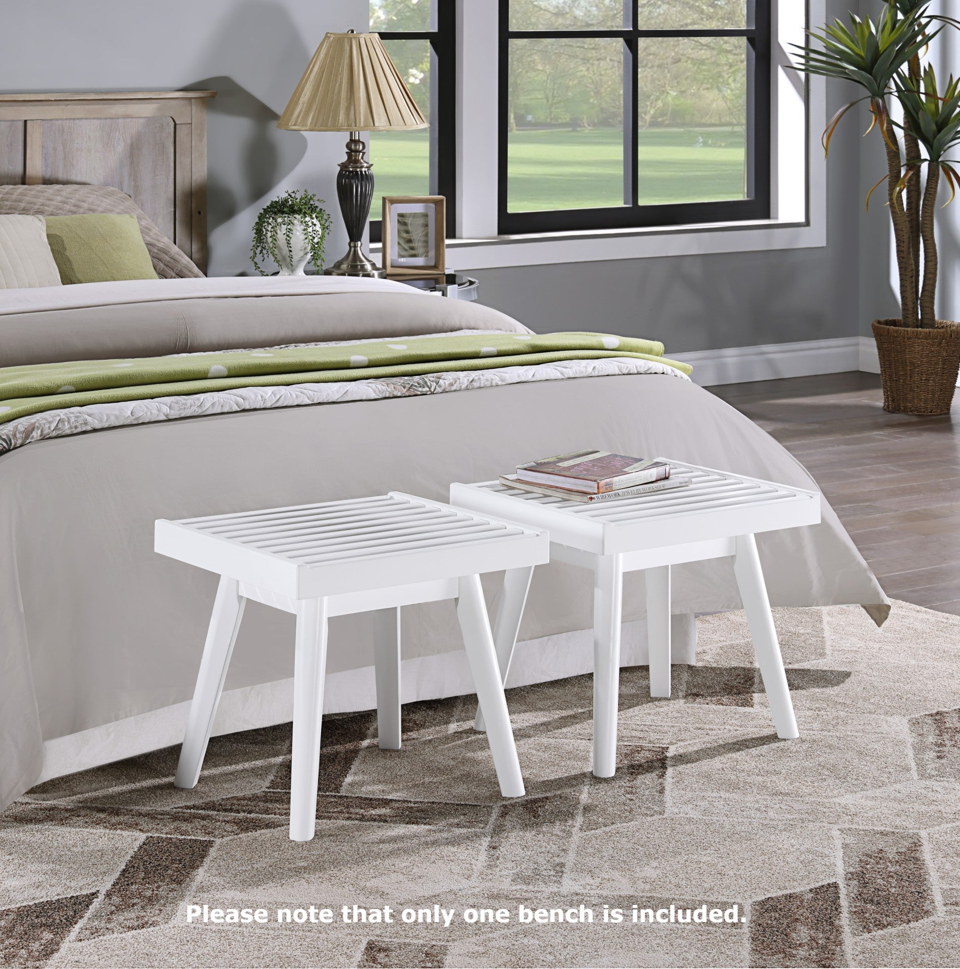 Larwich Solid Wood Slatted Bench, 19-Inch Long, White - Grand Goldman Shop