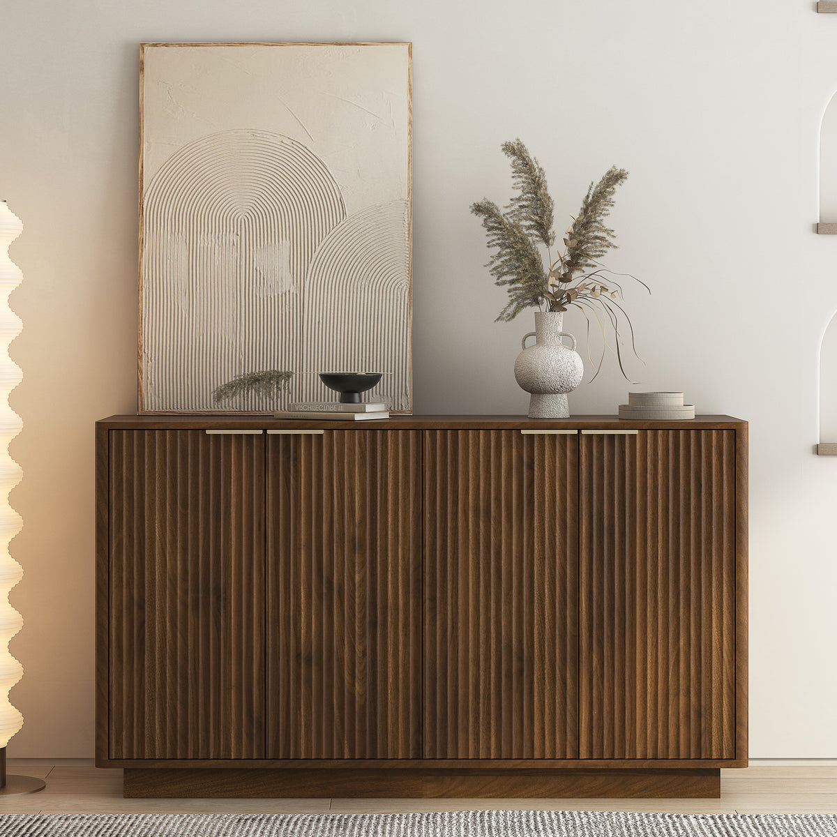 Wood Modern Buffet Cabinet with Storage, Fluted Sideboard Large Buffet with Adjustable Shelves, Credenza, Accent Cabinet Console Table - Grand Goldman Shop