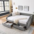Upholstered Tufted Queen Size Daybed with Two Drawers Trundle, Linen Fabric, Grey, 88'x64.5'x34' - Grand Goldman Shop