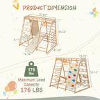 9-in-1 Slide and Climbing Wall for Toddlers 3+, Wooden Indoor Play Structure, Heavy Duty 176 lbs Capacity, Safe Rounded Edge 