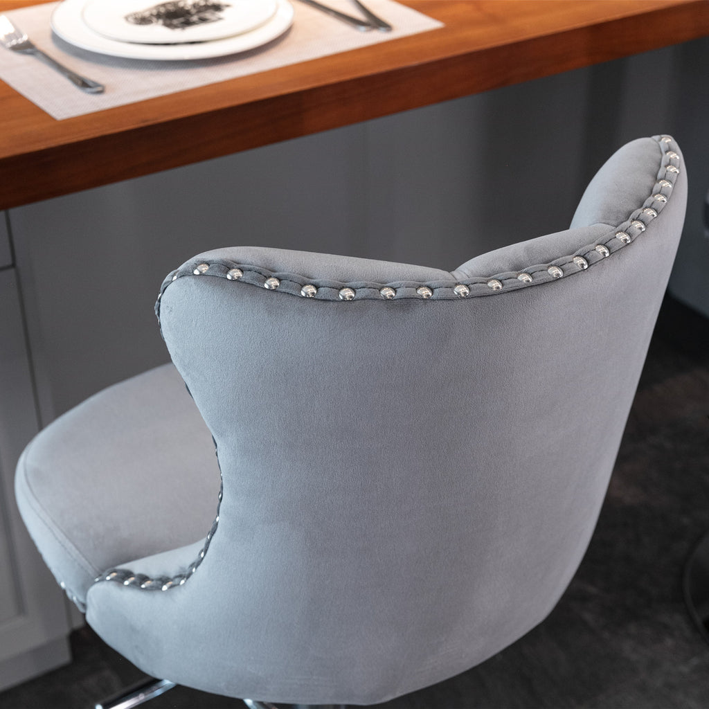 A&A Furniture,Swivel Velvet Barstools Adjusatble Seat Height from 25-33 Inch, Modern Upholstered Chrome base Bar Stools with Backs Comfortable Tufted for Home Pub and Kitchen Island（Gray,Set of 2） - Grand Goldman Shop